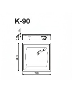 Dušas paliktnis K-90 890x890mm ar kājām un L-veida paneli, balts 2