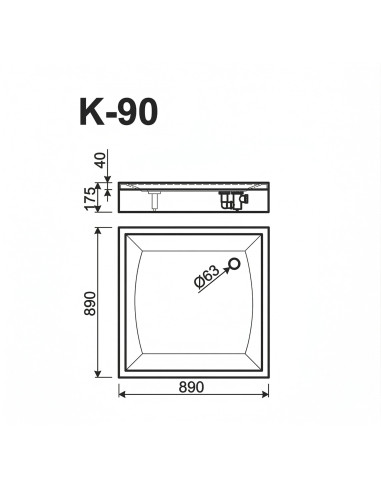 Dušas paliktnis K-90 890x890mm ar kājām un L-veida paneli, balts