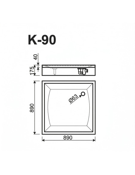 Dušas paliktnis K-90 890x890mm ar kājām un L-veida paneli, balts