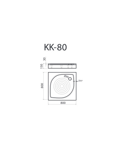 Dušas paliktnis KK-80 800x800mm ar kājām un L-veida paneli, balts