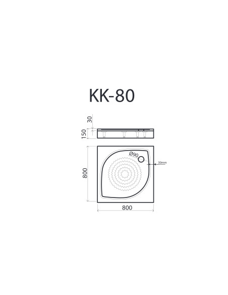 Dušas paliktnis KK-80 800x800mm ar kājām un L-veida paneli, balts