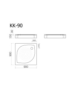 Dušas paliktnis KK-90 900x900mm ar kājām un L-veida paneli, balts 2