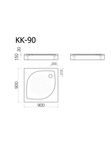 Dušas paliktnis KK-90 900x900mm ar kājām un L-veida paneli, balts
