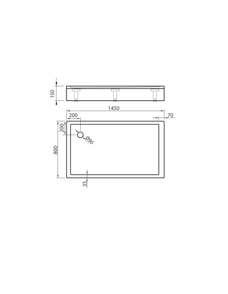 Dušas paliktnis QQ-145L 1450x800mm ar kājām un L-veida paneli, kreisais, balts