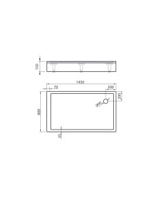 Dušas paliktnis QQ-145R 1450x800mm ar kājām un L-veida paneli, labais, balts 2