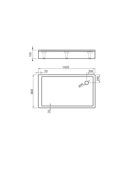 Dušas paliktnis QQ-145R 1450x800mm ar kājām un L-veida paneli, labais, balts