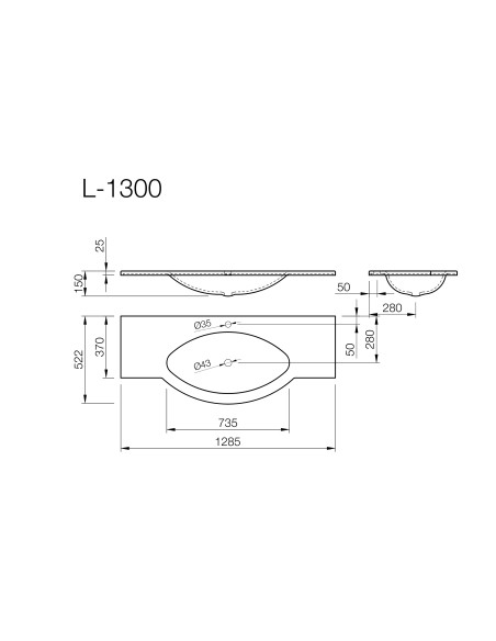 Izlietne L-1300 1285x522mm balta