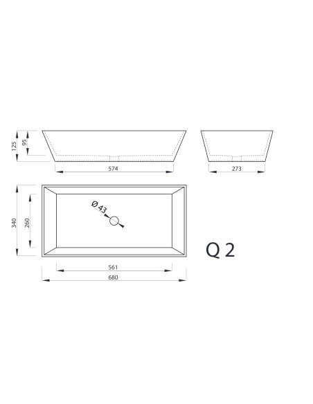 Izlietne Q2 680x340x125mm balta