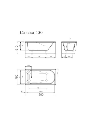 Vanna CLASSICA 1500x750mm, balta