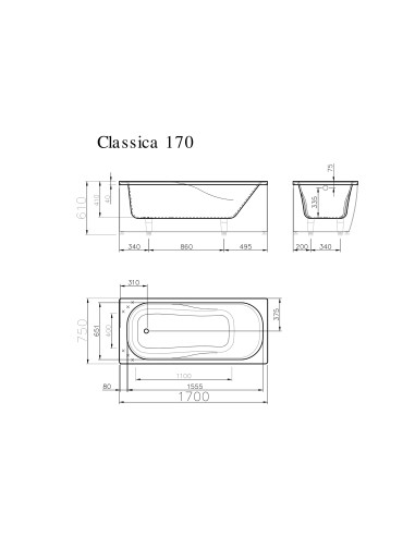 Vanna CLASSICA 1700x750mm, balta