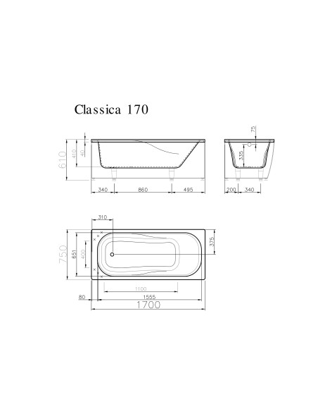 Vanna CLASSICA 1700x750mm, balta