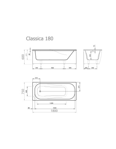 Vanna CLASSICA 1800x750mm, balta