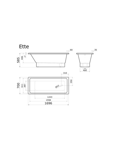 Vanna ETTE 1696x700mm, balta