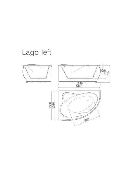 Vanna LAGO 1490x1030mm, labā, balta