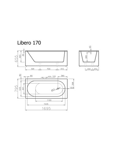 Vanna LIBERO 170 1695x795mm, balta
