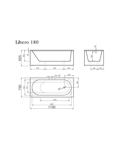 Vanna LIBERO 180 1795x795mm, balta