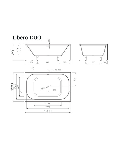 Vanna LIBERO DUO 1900x1200mm, balta