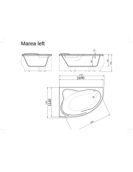 Vanna MAREA 1690x1140mm, labā, balta