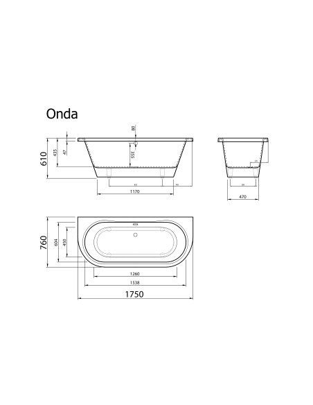 Vanna ONDA 1750x760mm, balta