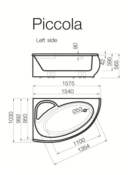 Vanna PICCOLA 1540x950mm, labā, balta