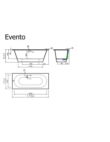 Vanna EVENTO 1 1750x750mm, balta matēta