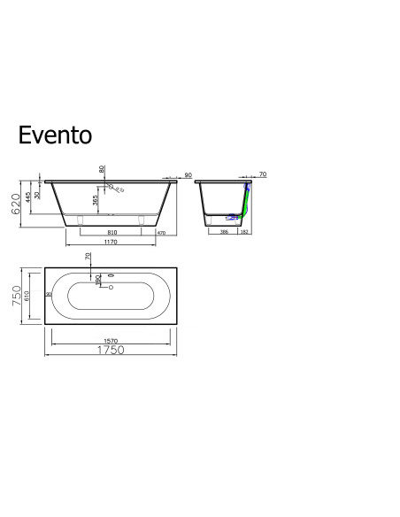 Vanna EVENTO 1 1750x750mm, balta matēta