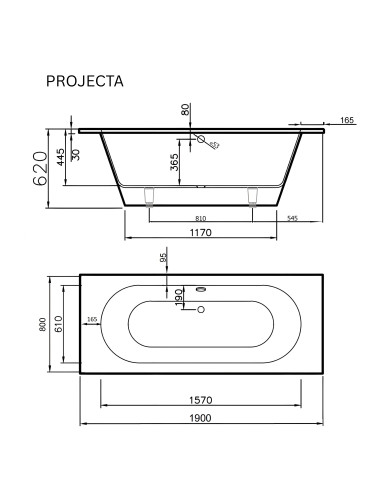 Vanna Projecta 1650-1900x800mm adjustable, balta