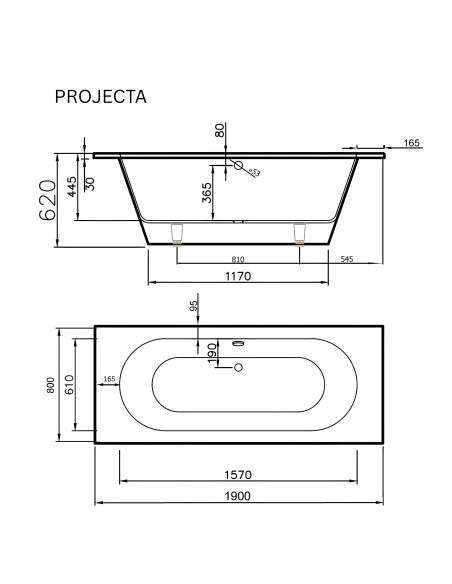 Vanna Projecta 1650-1900x800mm adjustable, balta matēta