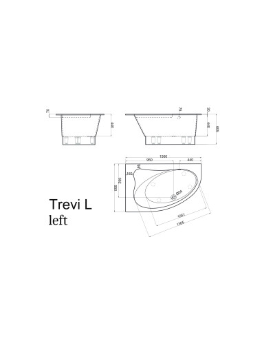 Vanna TREVI S 1400x950mm, kreisā, balta matēta