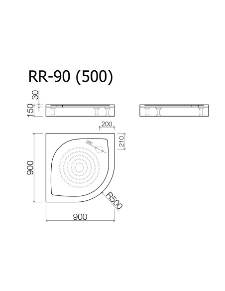 Shower tray RR-90 (500) (900x900) white, with panel