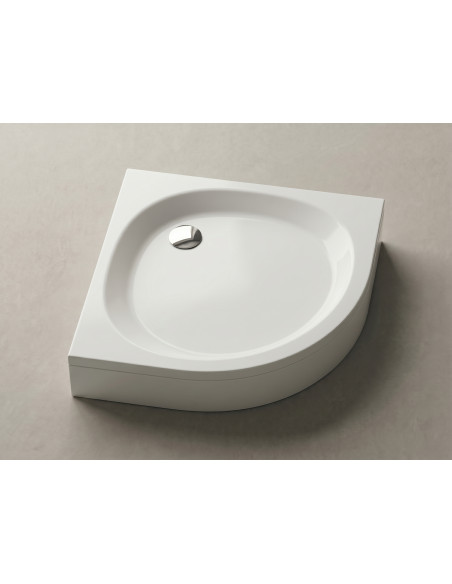 Akmens masės dušo padėklas RS-90, 89,5x89,5x16,5 cm, pusapvalis, baltas su apdaila