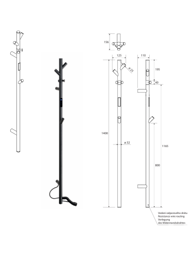 Apsildāmais dvieļu žāvētājs VERTEX, 1400 mm, stienis, 35 W, nerūsējošais tērauds, melns - 2
