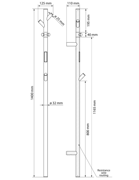 Apsildāmais dvieļu žāvētājs VERTEX, 1400 mm, stienis, 35 W, nerūsējošais tērauds, melns - 3