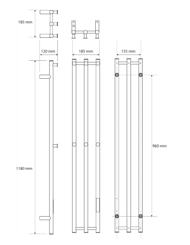 Soojendusega käterätikuivati ​​PILLAR 3, 1180 mm, varras, 91W, roostevaba teras, poleeritud - 2