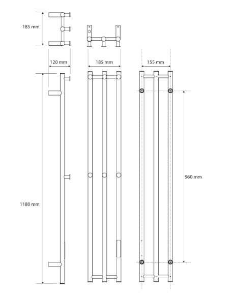 Soojendusega käterätikuivati ​​PILLAR 3, 1180 mm, varras, 91W, roostevaba teras, poleeritud - 2