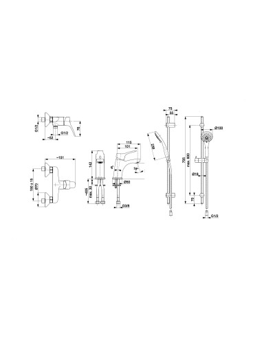 MORRIS zestaw 3/1 bateria natryskowa i umywalkowa, natrysk przesuwny 5241-002-00