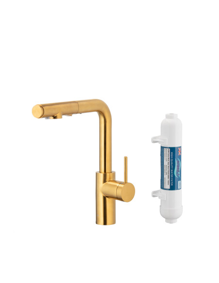 DUERO PURE BASIC ZELTS virtuves jaucējkrāns ar ūdens filtrēšanas funkciju un izvelkamu snīpi 6623-112-31