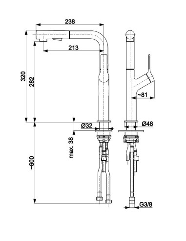 DUERO DESIGN MELNS stāvošs virtuves jaucējkrāns ar grozāmu, izvelkamu snīpi 6623-220-81