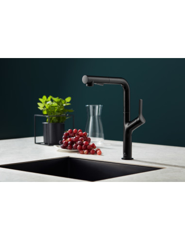 DUERO DESIGN MELNS stāvošs virtuves jaucējkrāns ar grozāmu, izvelkamu snīpi 6623-220-81