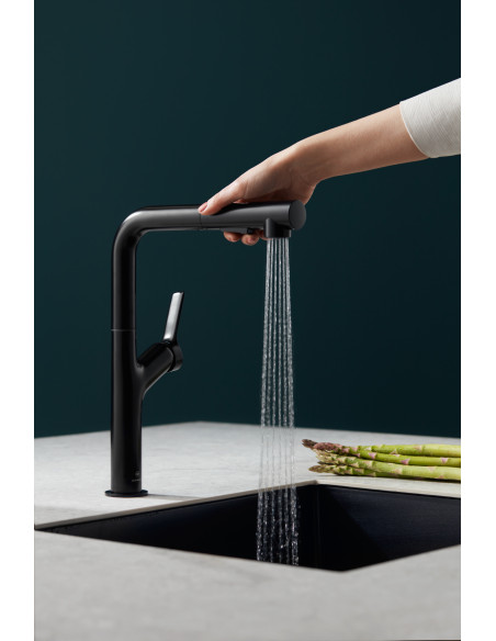 DUERO DESIGN MELNS stāvošs virtuves jaucējkrāns ar grozāmu, izvelkamu snīpi 6623-220-81
