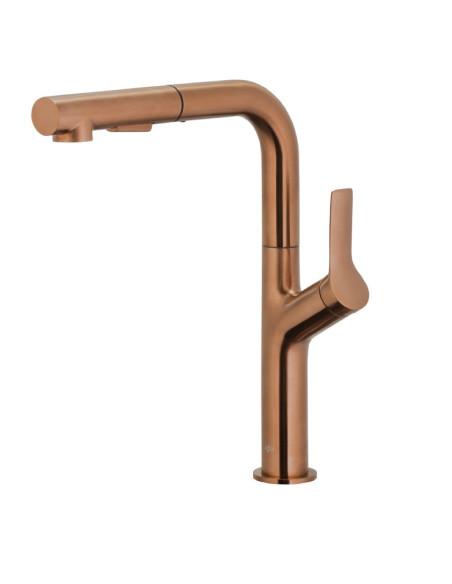 DUERO DESIGN MATĒTS ROZĀ ZELTS stāvošs virtuves jaucējkrāns ar grozāmu, izvelkamu snīpi 6623-220-34