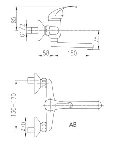 AZURYT sienas izlietnes jaucējkrāna snīpis (l-150 mm) 5510-820-00 2