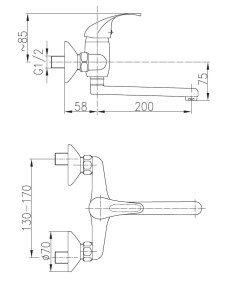 AZURYT sienas virtuves jaucējkrāna snīpis (l-200 mm) 5510-920-00 2