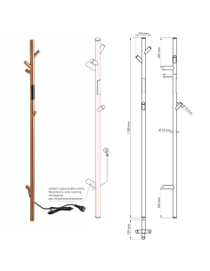 Kombineeritud käterätikuivati ​​VERTEX, 1180 mm, pulk-tüüpi, 30 W, roostevaba teras, matt, kuldne vask, 704154015 - 1 2