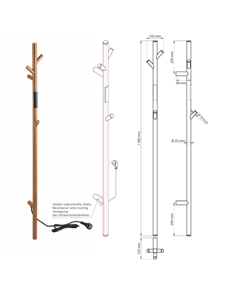 Полотенцесушитель VERTEX Combi, 1180 мм, 30 Вт, 704154015 - 2