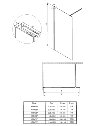 PRIZMA – Dušisein, walk-in, 120 cm – harjatud kuld – KTJ_R32P - 2