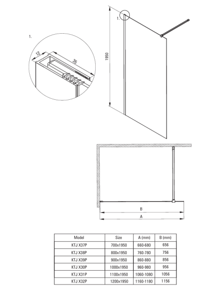 PRIZMA – Dušisein, walk-in, 120 cm – harjatud kuld – KTJ_R32P - 2