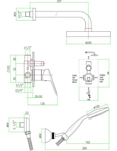 Fiore dušas komplekts Kyro 86CR6519