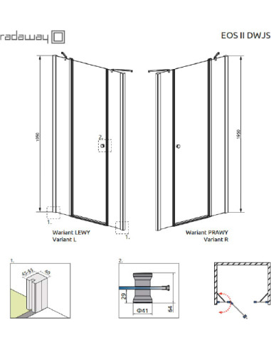 Radaway dušas durvis EOS II DWJS 130/L