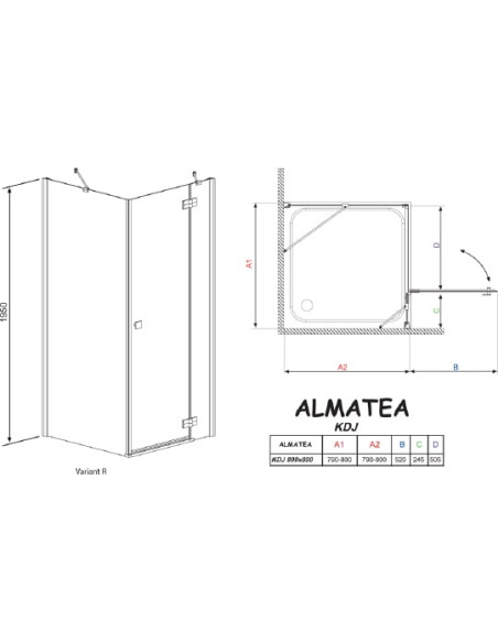 Radaway dušas stūris Almatea KDJ